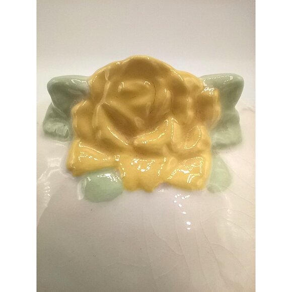 Canister Lid Ceramic Vintage Yellow Roses 5.25" Crazing Midcentury Floral Jar - Picture 4 of 16